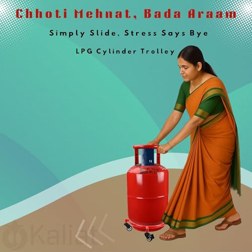 Image of Gas Cylinder Trolley with Lock Wheels - Red | Heavy Duty Steel LPG Cylinder Stand | 360 Smooth Rolling Caster Wheels (2+2 Lock) | Rust Resistant Cylinder Holder for Kitchen & Home
