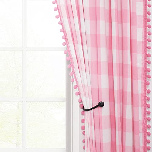 Eurzaar Buffalo Check Curtains With Pom-Poms Pink 84 Inches Gingham Plaid Living Room Drapes Bedroom Window Curtain Panels Cotton Kitchen Vintage Farmhouse Decor 2 Panels Rod Pocket 52"X84" #TOP1