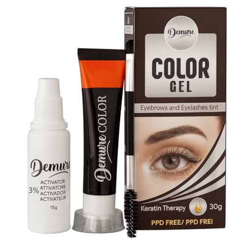 Demure Wimpernfarbe und Augenbrauenfarbe Set mit Keratin, PPD frei, Ammoniakfrei, 20+ Anwendungen, bis zu 4 Wochen Wirkung, Eyelash & Eyebrow Tint Kit (3.0 Braun)