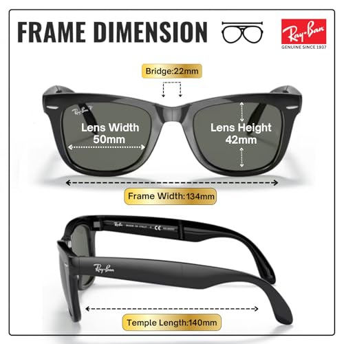 Image of Ray-Ban RB4105 WAYFARER FOLDING CLASSIC Square Shape Sunglasses for Men with Official Eyewear Kit