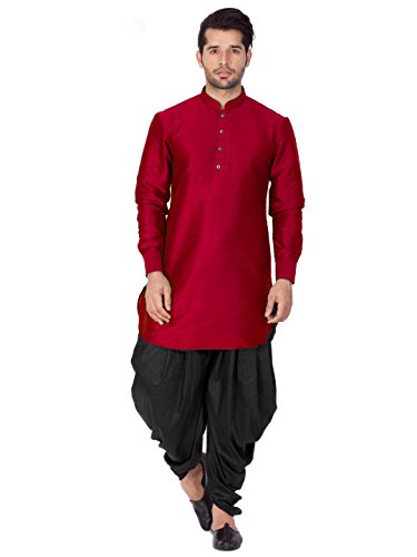 Image of VM Men's Maroon Silk Blend Kurta and Dhoti Set VMMUK001MAnCDBL 36