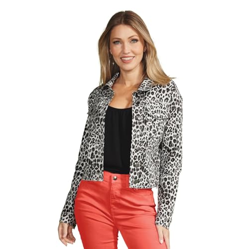 K. Jordan Womens Stretch Denim Colored Jean Jacket M Grey Leopard