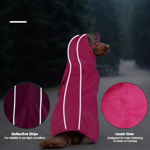 Kuoser Dog Raincoat, Waterproof Dog Jacket with Hood, Reflective Pet Rain Coat for Small Medium Large Dogs, Adjustable Lightweight Puppy Rain Gear for Outdoor Protection & Night Walks