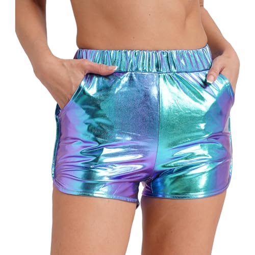 Lorilida Women Metallic Faux Leather Booty Shorts High Waist Shiny