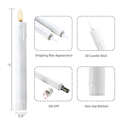 Image of YBU Flameless Taper Candles with Remote 7 Inches Led Candle Sticks with Flickering Light Timer Dimmer Battery Operated Window Candles for Halloween Christmas Decoration 6 Pcs, White