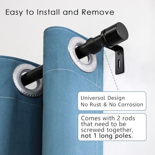 Image of Byondeth Curtain Rods for Windows 16 to 28 Inches Adjustable Length 1 Inch Diameter Window Curtain Rod with Aluminium Finials, Black