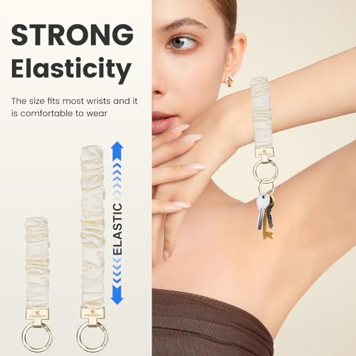 Image of Scrunchie Keychain Wristlet, Key Chain for Car Keys with D Ring, Stretchy Phone Charms with Tether Tab for Women.