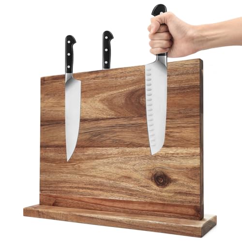 Uniharpa Magnetic Knife Block - Acacia Wood, Double Sided, 16x12 Inch, Strong Magnets for Knife Storage, Easy Installation