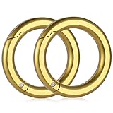 [TIMULTI] 丸型 カラビナ キーホルダー キーリング おしゃれ 軽量 小型 ワンタッチ 収納 (2, アルミ ゴールド)