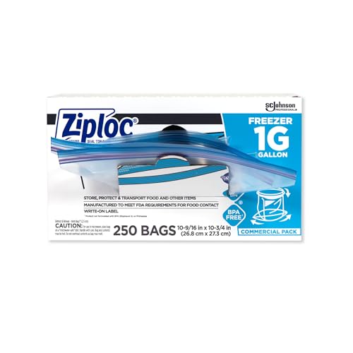 SC Johnson Professional Ziploc Brand Food Storage Freezer Bags 1 Gallon Freezer Bags Ziploc Brand Bags Commercial Pack 250 Count Box for Professional Use Only