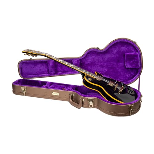 Crossrock Wooden Electric Guitar Case for Les Paul Style | Chocolate Brown Finish, Purple Velvet Interior, Lock – Designer Series(CRW520LCB)
