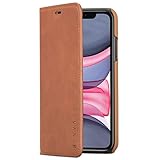 KANVASA Lederhülle iPhone 11 Leder Hülle Braun Ledertasche Pro Luxus Echtleder Hülle Tasche Flip Cover für das Original iPhone 11 (6,1 Zoll) - Schlankes Design mit Magnetverschluss