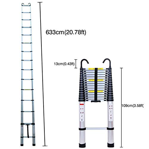 Mult-Purpose Telescopic Folding Ladder 3.2m/3.8m/4.4m/5m/6.2m Aluminium Extension Ladder Straight Ladder with Detachable Hook, Save Space Attic Home Office Garden Loft Straight Ladder with Hook - Thumbnail 7