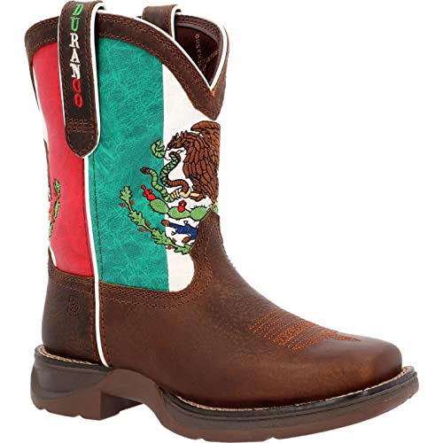 Durango Lil Big Kids’ Mexican Flag Western Boot, Sandy Brown And Mexico Flag, Size 9(M)