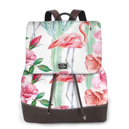 Sac à dos en cuir imprimé cactus et flamants roses idéal pour vos sorties