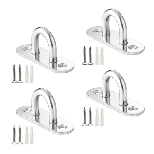 Gsrhzd Augplatte Edelstahl, 4 PCS M6 Augplatte mit Öse, Edelstahl-Augenplatte, Metall-Befestigungsring, Deckenhaken, Ösenplatte, Befestigungshaken für hängende Gegenstände, Markisen, Deckplatten