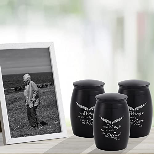Image of 3Pcs Small Urns for Human Ashes Adult Man /Male /Dad /Father | Black Mini Keepsake Urns for Human Ashes,2.7 inch Small Cremation Urns for Human Ashes Set of 3