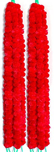 SSR 10 guirnaldas de flores artificiales rojas de caléndula de 5 pies de largo cada una para bodas indias decoraciones temáticas decoración del hogar decoración foto Prop Diwali Indian Festival Cover