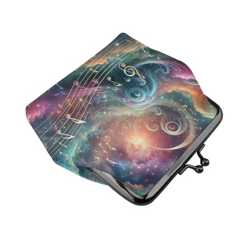 Pu Leather Buckle Coin Purse Music-Notes-Floating-Space Girls Kiss-Lock Change Purse Wallets3