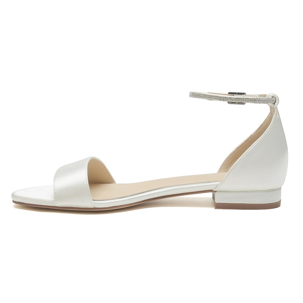Damen Satin Riemchensandalen Flache Hochzeitsschuhe Offener Zehen Flache Braut Party Strandsandalen
