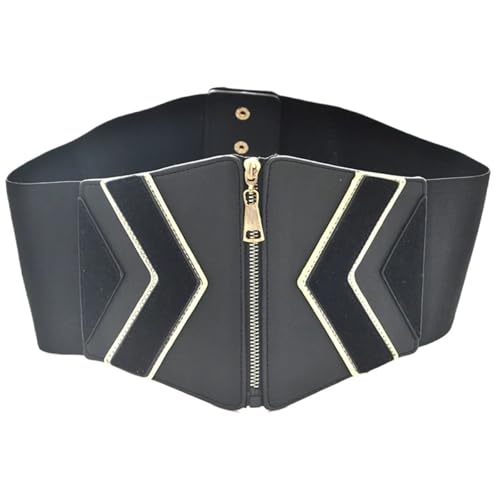 Women's Corset Belt Black PU Leather Zipper Buckle Elastic Waist Seal Nice Clothing Accessories