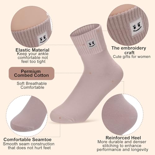 Image of Eurzom 10 Pairs Socks Womens Crew Elastic Ankle Length Cotton Socks Aesthetic Cute Lightweight Low Cut Gifts for Women