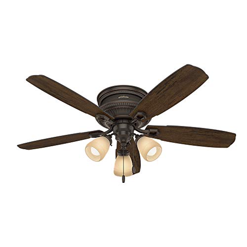 Hunter Ambrose Indoor Low Profile Ceiling Fan With Led Light And Pull Chain Control, 52", Onyx Bengal #TOP2