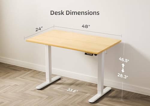 Image of Claiks Bamboo Electric Standing Desk, Adjustable Height Stand up Desk, 48x24 Inches Sit Stand Home Office Desk with Splice Board, White Frame /BambooTop
