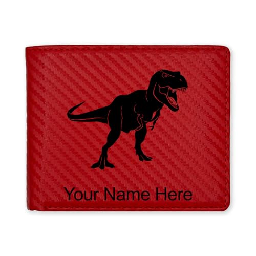 LaserGram Faux Leather Bi-Fold Wallet, Tyrannosaurus Rex Dinosaur, Personalized Engraving Included (Carbon Fiber Red)