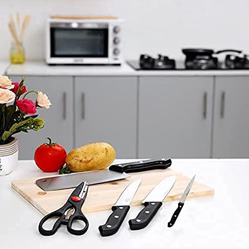Image of Ronest Wooden Chopping Board with Knife Set and Scissor, 6 Piece Stainless Steel Kitchen Knife Knives Set with Knife Scissor, Knife Sets* (Wood)