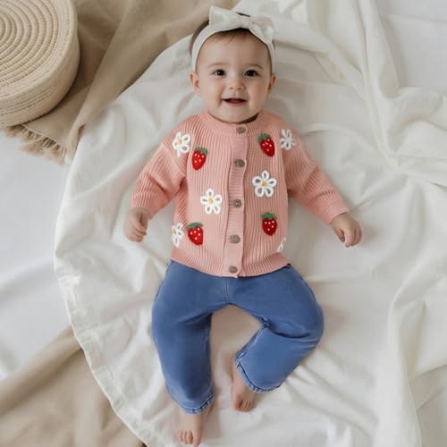 Newborn Infant Toddler Baby Girl Sweater Button Down Cardigan Long Sleeve Embroidery Strawberry Fall Winter Knitwear2