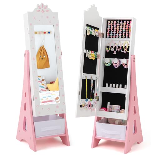 GLACER Kids Jewelry Armoire Cabinet with Full-Length Mirror, 43.5