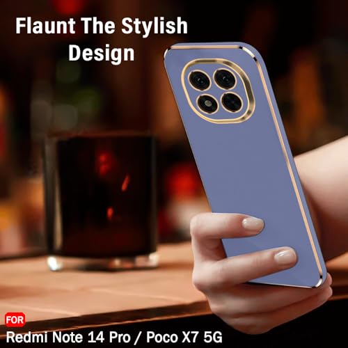 Image of TheGiftKart Luxurious Golden-Plated Back Cover Case for Mi Redmi Note 14 Pro /Poco X7 5G | Raised Lips for Camera & Screen Protection | Shockproof Design | Stylish Back Cover Case (TPU, Greyish Blue)