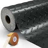 LulnCush 8.2x21 FT Garage Floor Mat, 2.8mm Thickened Diamond Plate PVC Garage Flooring Roll for Under Car Parking, Heavy Duty Garage Floor Protector 172.2 SQFT for Garage, RV Trailer, Basement, Black