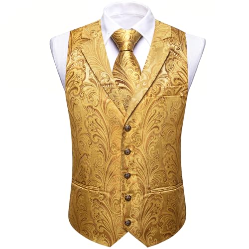 Image of Barry.Wang Mens Silk Lapel /Shawl Collar Vest Tie Sleeve Holder Set Formal /Casual Paisley Vests Wedding Tuxedo Waistcoat