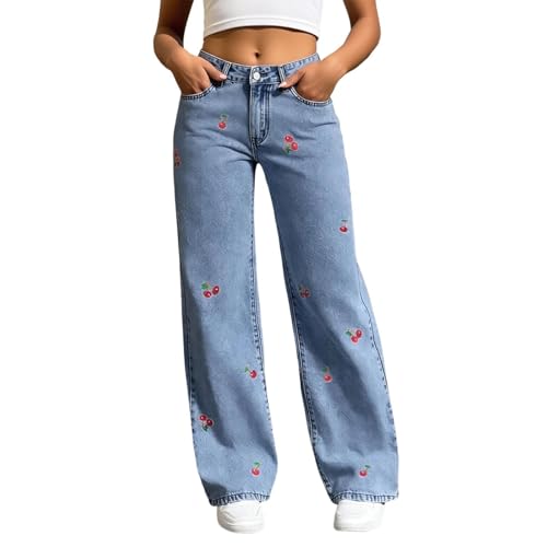 Pantalon baggy en denim respirant coupe confortable taille haute