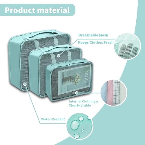 TS WITH TECHSUN 7 Pcs Travel Organizer Pouch Packing Cubes for Clothes Space Savers Bags Cosmetics/Underwear/Socks/Shoes Toiletry Bag Laundry Organiser (Nylon) (Skyblue) 6 41BFC3YAXvL