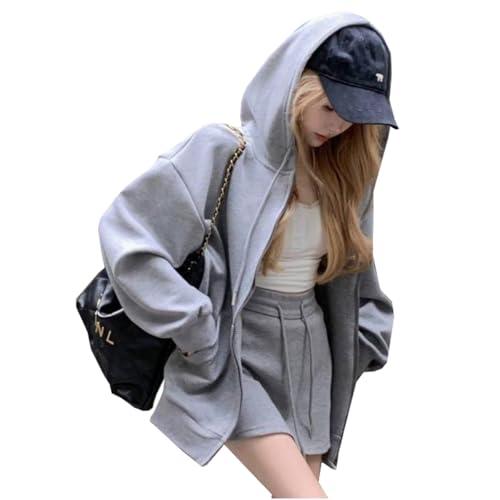 [BEYANE] セットアップ スウェット レディース スカート ストリート カジュアル 2点セット パーカー 韓国 服 お洒落 ファッション ショートパンツ スーツ ホテル ルームウェア セット フード付き トレーナー ストリート スエット 無地 上下 パジャマ 夏 春 秋 冬 10代 20代 グレー ミニスカート 膝丈 クラブ ダンサー ダンス ウェア 衣装 (グレー, L) [並行輸入品] - BEYANE - 商品画像