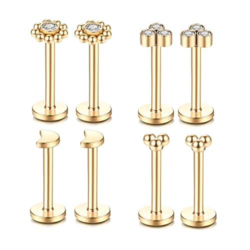 Gnoliew 18G 316L Stainless Steel Labret Monroe Lip Ring Studs Cartilage Helix Tragus Conch Daith Nose Piercing Jewelry(10Mm Gold 18G) #TOP10