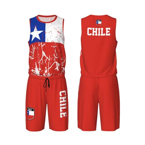 Chile Flag Grain (1) Basketball Jersey Uniform Suit for Men Adults Training Athletic Set