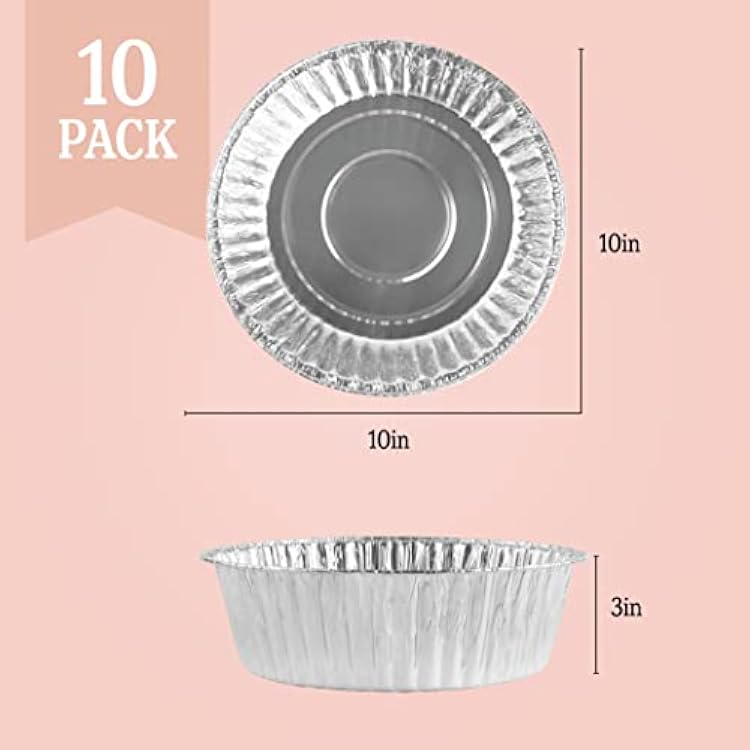 PLASTICPRO 10'' Inch Round Tin Foil Pans Disposable Aluminum, Extra Deep Freezer & Oven Safe - For Baking, Cooking, Storage, Roasting, Reheating, Pack of 10