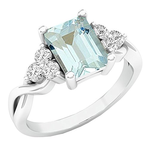 Dazzlingrock Collection 8x6mm Emerald Cut Aquamarine & Round White Diamond Twisted Engagement Ring for Women in 10K Solid Gold