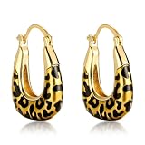 Leopard Print Huggie Hoop Earrings for Women, 14K Gold Plated Small Hoops, Animal Print Dangle Earrings, Trendy Statement Earrings Lightweight Fashion Jewelry