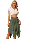 Allegra K Women's Elastic Waist Chiffon Handkerchief Hem Midi Skirt Small Army Green