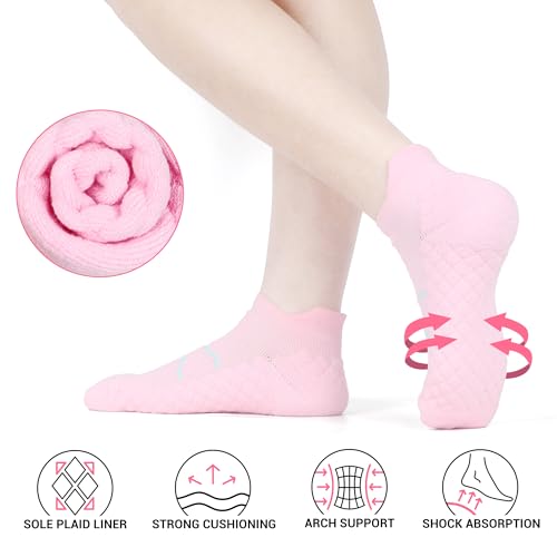 WeciBor Women's Ankle Running Socks, Anti-Blister Cushioned Low Cut Athletic Socks with Heel Tab, 4-Pairs4