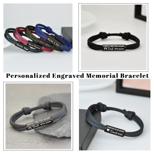 Custom In Loving Memorys Bracelet "I Will Carry You With Me" Personalized Engraved Memorial Bracelet, Custom Men Rope Bracelets, Personalized Name Braided Rope Paracord Bracelets for Men & Women 5