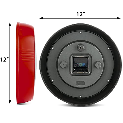 Bernhard Products Retro Wall Clock 12 Inch Red Kitchen 50's Vintage Design Round Silent Non Ticking Battery Operated Quality Quartz Clock for Home Office School or Classroom