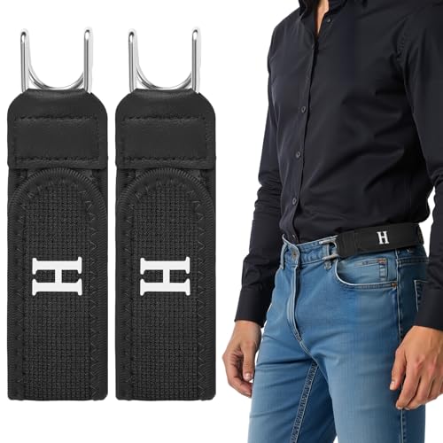 Vicloon 2 Pcs Gancho Metálico Cinturón Elástico, Cinturones Sin Hebilla Unisex, Cómoda Ajustable, Cinturones Laterales Invisibles Para Hombres y Mujeres para El Trabajo, Uso Diario, Negro
