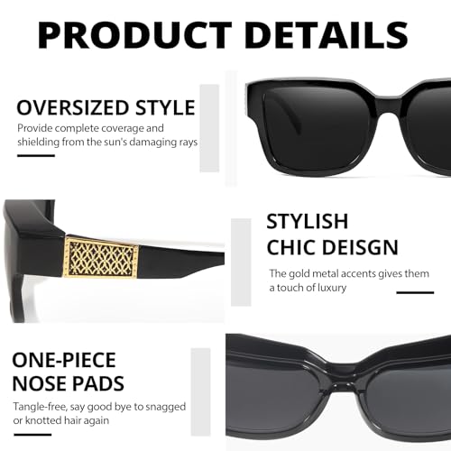 LVIOE Fit Over Glasses Sunglasses Women Men Polarized Oversized Square with UV400 Protection Shades4