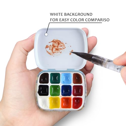 Portable Mini Tin Box,12-Well Empty Watercolor Palette,Small Paint Storage Travel Artist Outdoor Sketch Watercolor Kits with Magnetic Clip and Oil Pot.Wheat Field by qianshan - Image 2